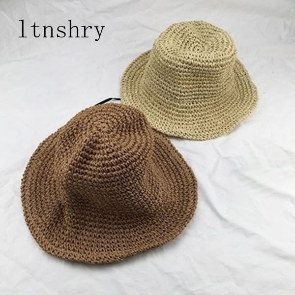 

female handmade sun hat bucket cap wide brim foldable straw hats for women summer anti-uv beach sea women's hats y200602, Blue;gray