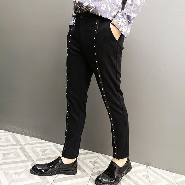 

men punk gothic streetwear hip hop casual black harem pants male fashion rivet pencil trousers singer stage plus size pants1
