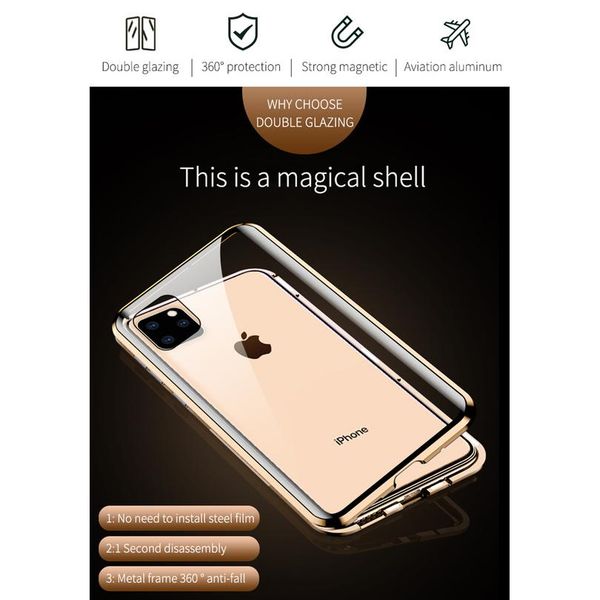 

360 magnetic adsorption metal case for iphone 11 12 pro xs max xr se double sided glass case for ip wmtacj