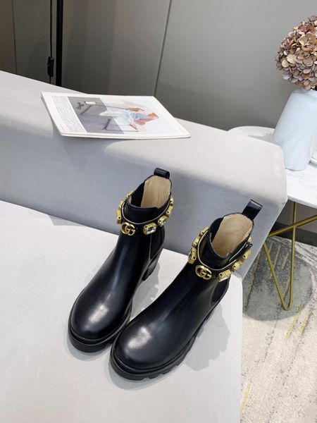 

designer womens boots black gold rhinestone decoration sleeve low heel with box size 34-40