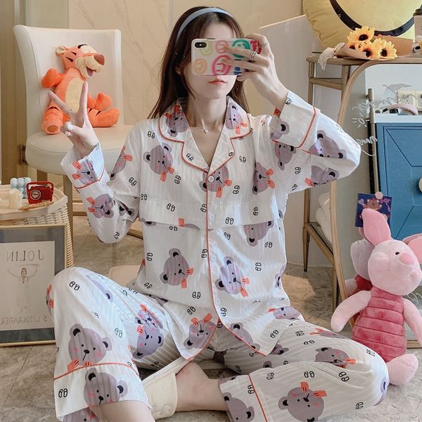 

cartoon printed silk maternity nursing sleepwear sets summer autumn thin feeding pajamas clothes for pregnant women pregnancy lj201123, White