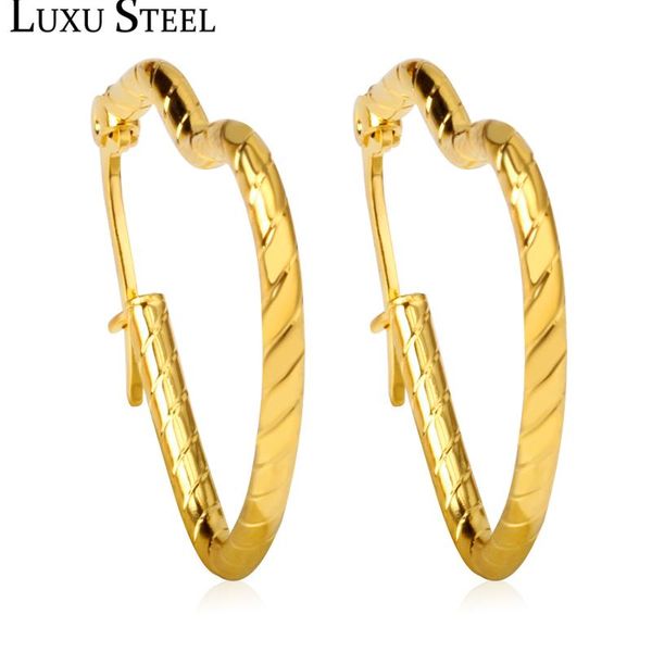 

luxusteel earings 2021 female accessories gold silver color heart shape hoop earring big large earrings statement jewelry, Golden;silver