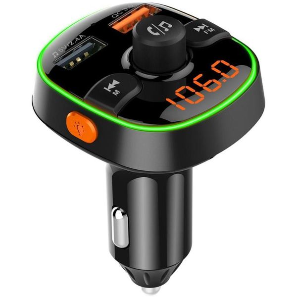

car fm transmitter wireless 5.0 handscar mp3 player wireless kit fm modulator dual usb charger rgb light player
