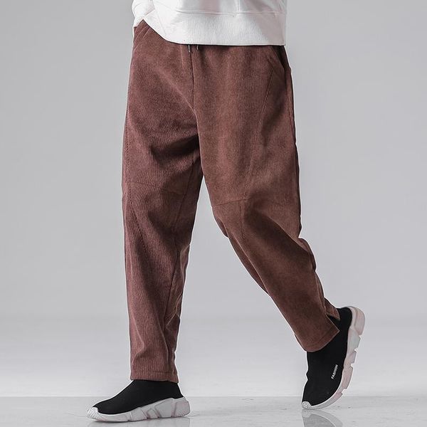 

men's pants m-5xl plus size standard slim-fit comfort stretch corduroy men japanese streetwear elastic waist man xxxxxl, Black