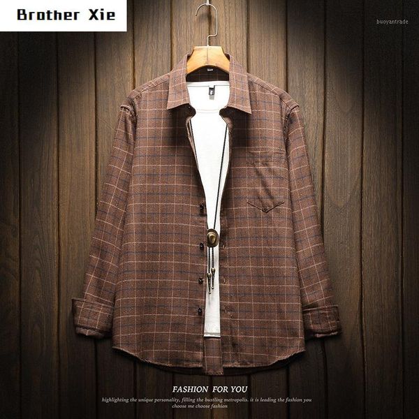 

men's casual shirts spring cotton plaid shirt men's fashion retro man streetwear wild loose long sleeve mens dress -3xl1, White;black