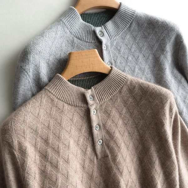 

men's sweaters man sweater button o-neck pullovers 100% goat cashmere knitted long sleeve jumpers 2021 winter 4colors thick warm, White;black