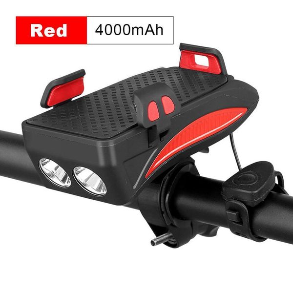 

2000/4000lm usb rechargeable led bicycle headlight bike horn handlebar phone holder 3 in 1 multi-function light