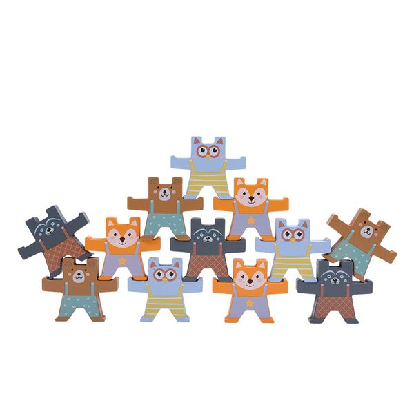 

12pcs cartoon balance bear blocks montessori education wooden early learning exercise gift children toys kids stacked games toy 1019