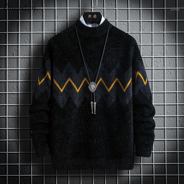 

onnestun warm sweater men new winter men's sweater knitted pullover casual anti mink long sleeve half high collar men1, White;black