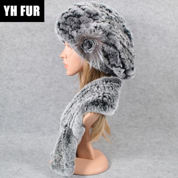 

women 2 pieces sets winter knit real rex fur hat scarf lady rex fur cap scarves ring shawl hats, Blue;gray
