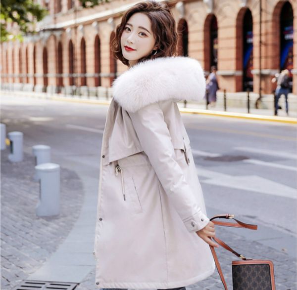 

2020hooded fur collar thick warm winter jackets coats womens wool liner long down parkas winter plus size jacket women snow coat, Black;brown