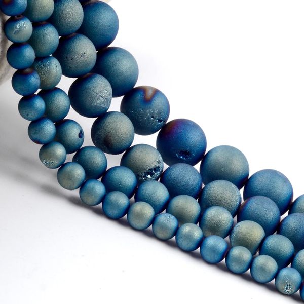 

natural glossy light blue druzy agates stone beads round loose spacer beads for jewelry making 6/8/10/12mm diy bracelet necklace
