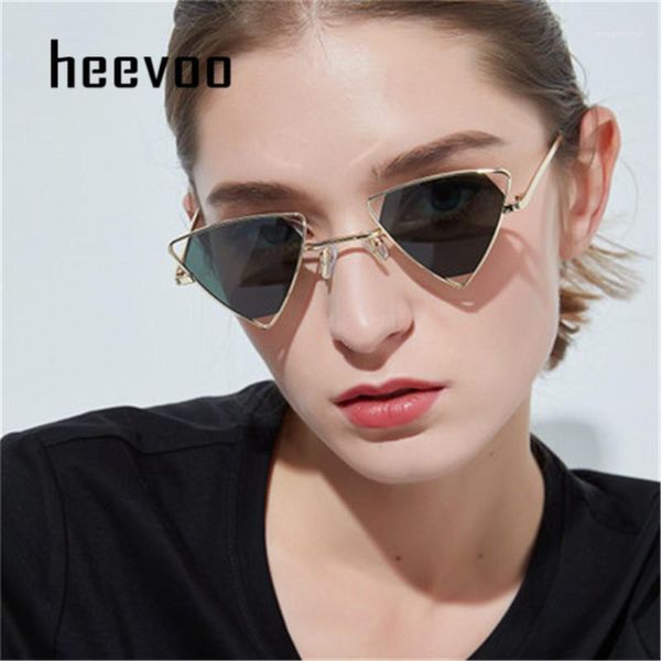 

new small punk sunglasses women triangle oculos new vintage glasses openwork metal frame fashion sun glasses men okulary1, White;black