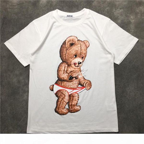 

20ss mens t shirt hip hop men women t shirt bear printed short sleeve streetwear size s-xxl, White;black