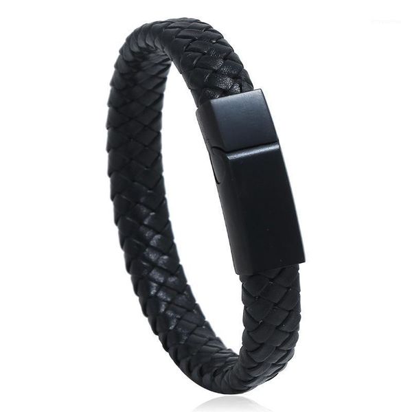 

men's jewelry woven leather bracelet men's hand bracelet fashion magnetic buckle leather gift1, Golden;silver