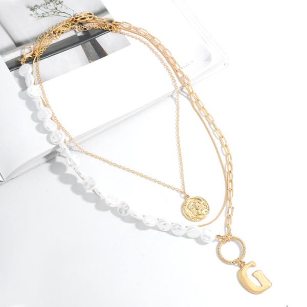 

chokers 2021 product pearl pendant necklace fashion coin alloy multilayer female design retro ladies, Golden;silver