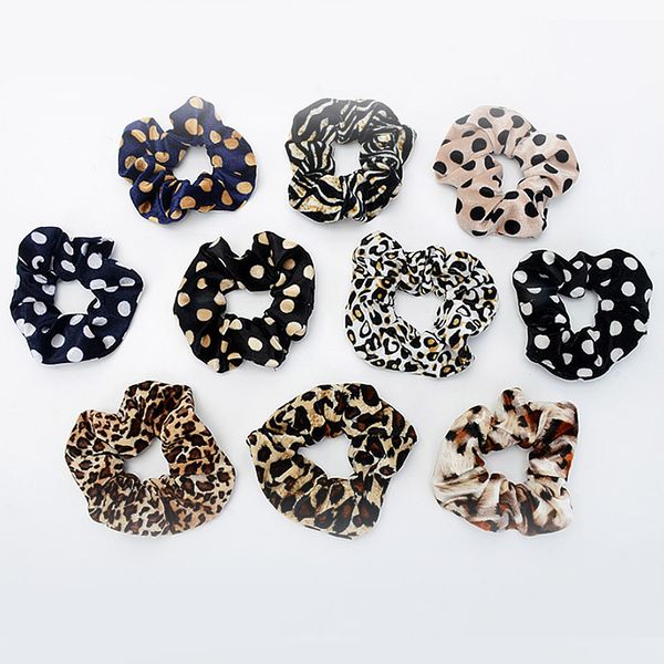 

1pc fashion leopard striped velvet hair ties scrunchies girls women dot elastic hair bands soft accessories ponytail holder