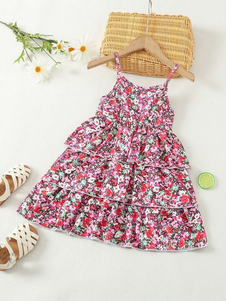 

toddler girls allover floral print layered hem cami dress she, Red;yellow
