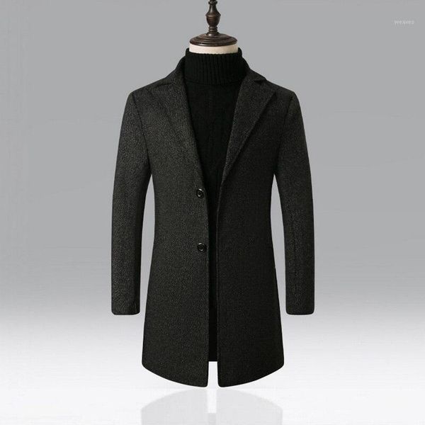 

2020 new men wool blends suits design wool coat casual autumn winter thick warm trench coat windbreaker jackets1, Black