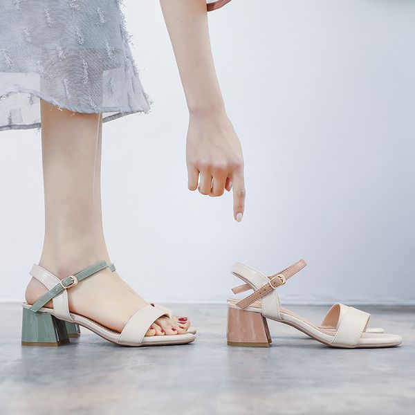 

high sandals female pump new fashion buckle strap soft synthetic leather thick heel solid party women pumps shoes t200515, Black