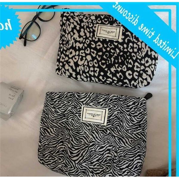 

women canvas cow leopard prints large capacity cosmetic bag