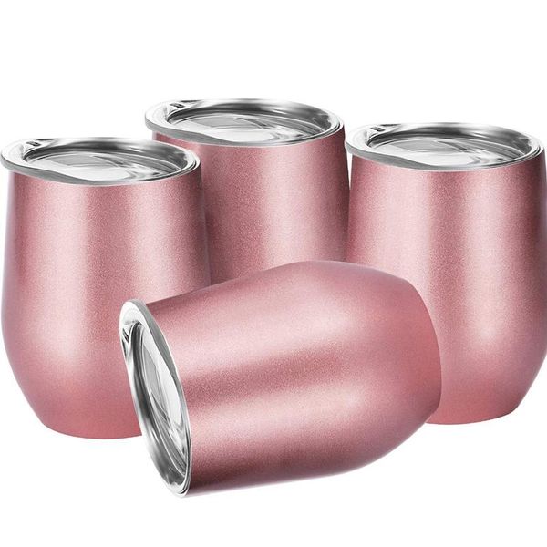 

1 set 4 pcs 12 oz unbreakable drinkware stemless wine tumbler stainless steel triple-insulated vacuum wine glass cup with lids