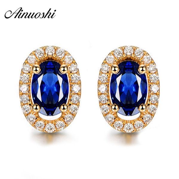 

ainoushi 1.25 oval cut blue sona halo earrings 925 sterling silver women girl's love earrings yellow gold color lady jewelry y200107, Golden;silver