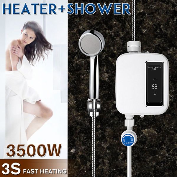 

3500w 220v water heater bathroom kitchen instant electric water heater tap temperature display faucet shower tankless tap