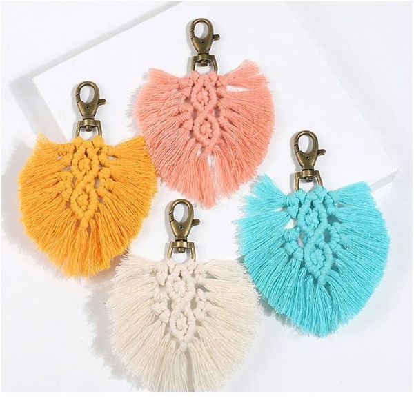 

tassel keychains for women boho key holder keyring macrame bag charm car hanging jewelry gift for qylozg