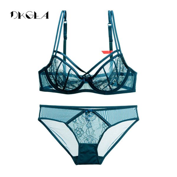 Francia Ricama Fiori Reggiseno Biancheria intima di pizzo viola Set reggiseno trasparente Plus Size Tentazione Set di lingerie sexy per le donne Y200708