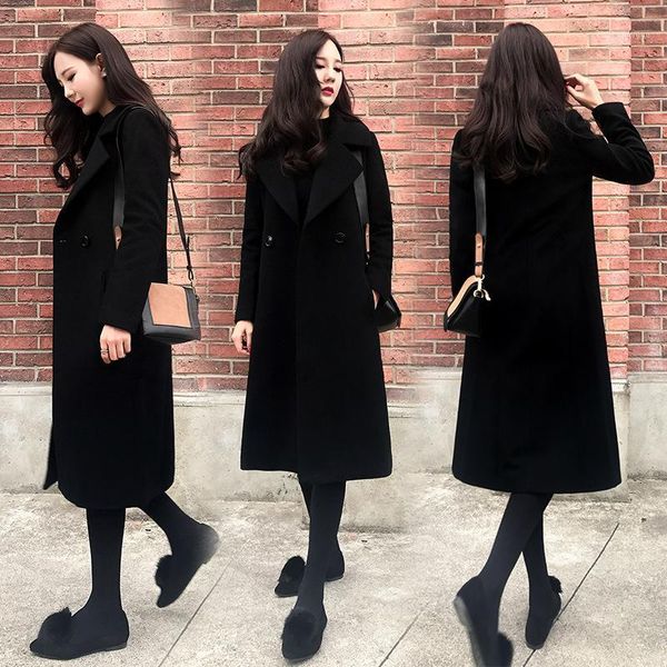 

2019 autumn and winter woolen coat female mid-long new korean temperament women's popular outerwear woolen coat clothes jackets1, Black