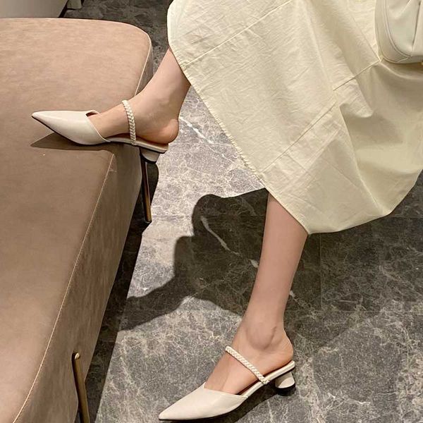 

new summer women's shoes pointed toe fashion sandals thick heel thick buckle bottom half toe cap sandals women, Black