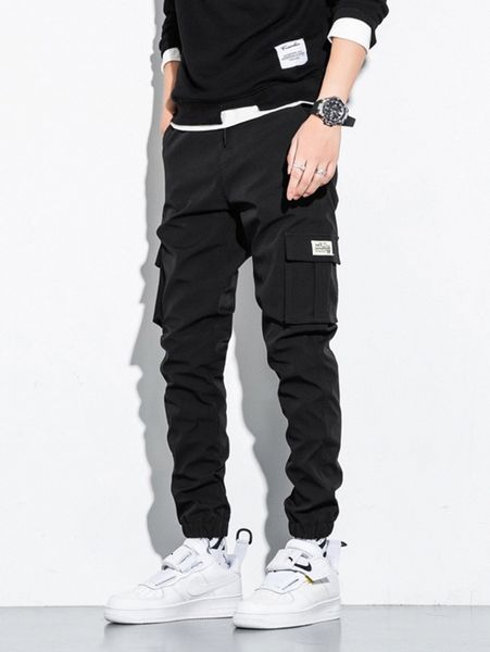 

men patched flap pocket cargo pants 52nf#, Black