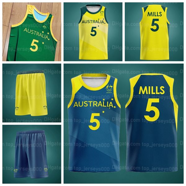 

custom patty mills 5# australian basketball jersey printed green blue yellow size xs-4xl any names number shorts jerseys, Black