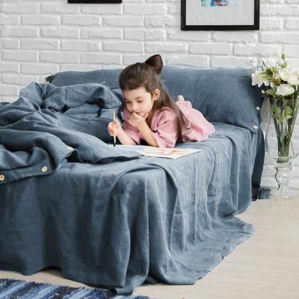 

4pcs 100% washed flax pure linens duvet cover set  king size bed linen single quilt covers nordic and sheets for bed 135