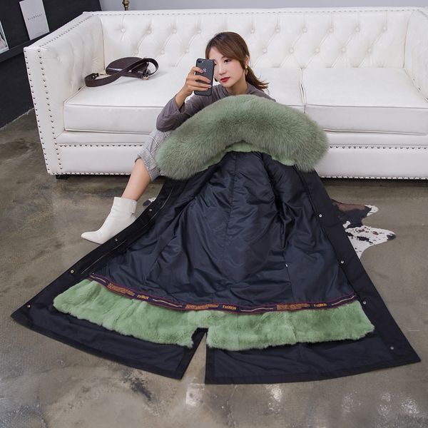 

new waterproof parka casual winter real fur jacket women coat natural fox fur collar hood rabbit fur liner outerwear warm 201112, Black