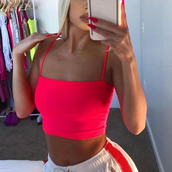 

casual women backless camisole summer spaghetti strap tank strap cropped neons fashion haut femme y2k, White