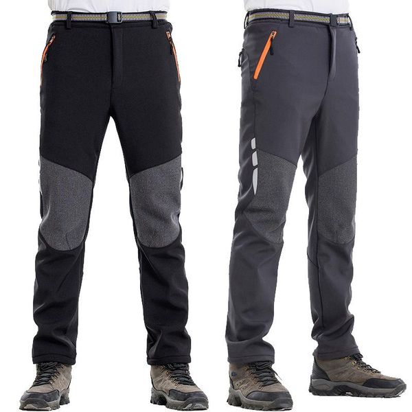 

outdoor pants men sports trousers plus velvet thick autumn and winter hiking amountaineering ski waterproof, Black;green