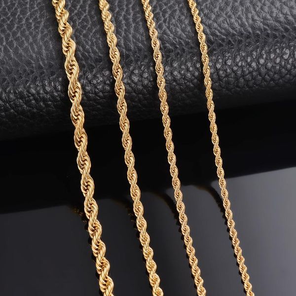 1 peça largura de cor de ouro 2mm / 2.5mm / 3mm / 4mm / 5mm / 6mm corda cadeia colar / pulseira para homens mulheres de aço inoxidável colar de cadeia de aço inoxidável
