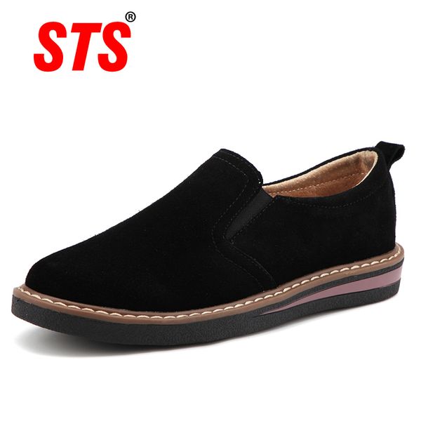 

sts brand 2020 new spring suede leather casual low heel black women's shoes flat loafers jazz oxford, Red;white