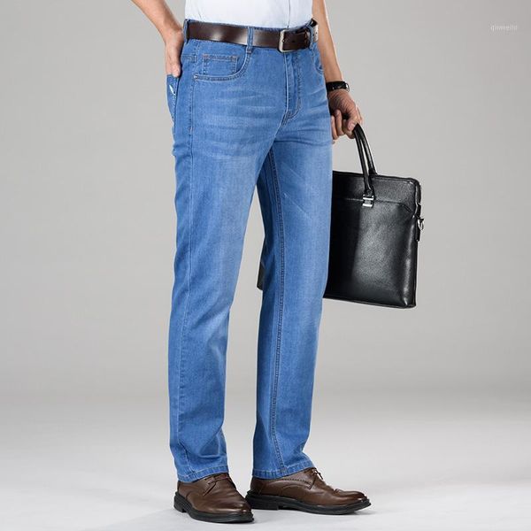 

2020 fashion new men's business brand jeans casual stretch slim fit male denim trousers black-blue big size 421