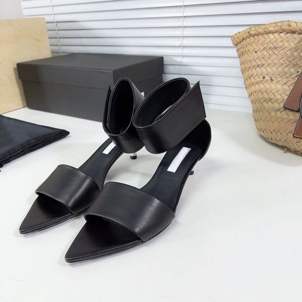 

new summer sandals pointed toe women sandals concise sandals woman elegant shoes fashion hook & loop genuine leather, Black