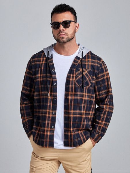 

extended sizes men tartan collared shirt l15r#, White;black