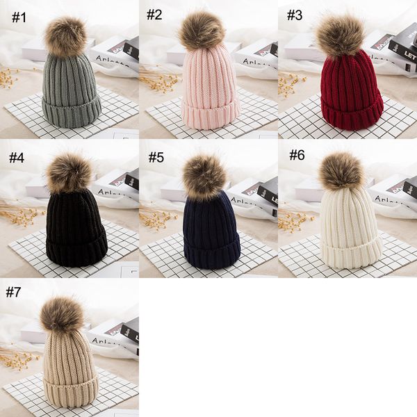 

m1050 colors winter women pom knitted skull warm girls pom big fur hat ladies ball hat outdoor beanie solid crocet wool female caps 7 lfnoq, White;black
