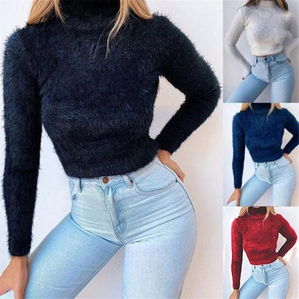 

2021 fashion women casual solid color turtleneck sweater pullover slim blouse warm winter pullover clothes blusas mujer1, White