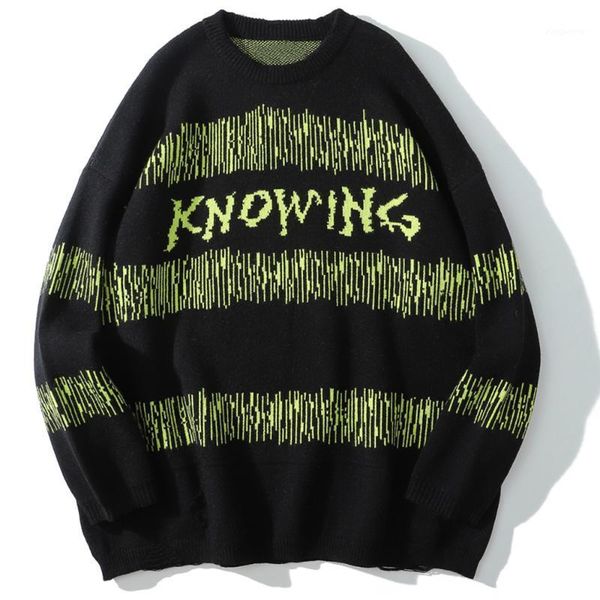 

color block striped knitted jumper sweaters harajuku knitwear streetwear men sweater hip hop pullovers ripped hole fashion coats1, White;black