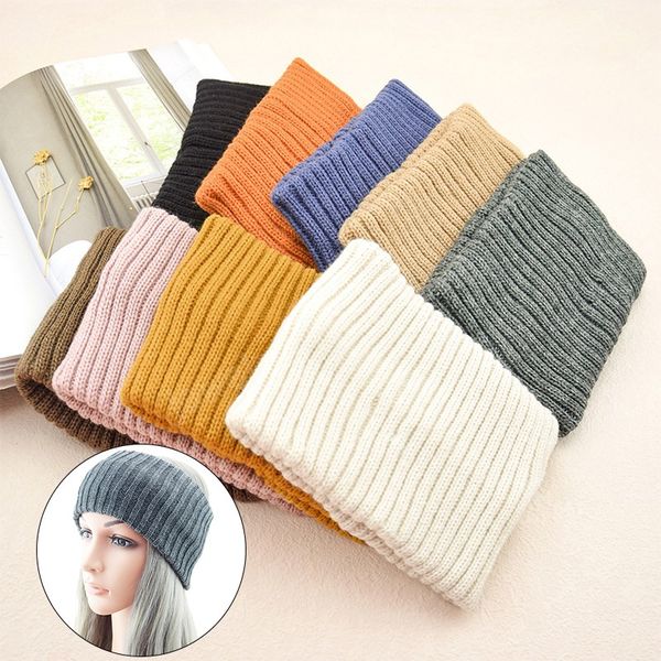 

women double-layered headband solid color fashion knitted striped hair bands soft winter warm turban headwrap hair accessories, Silver