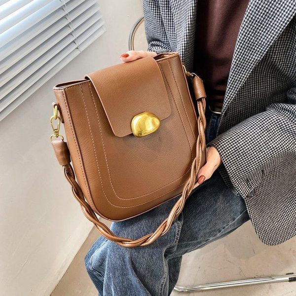 

cross body vintage pu leather bucket bags for women 2021 fashion crossbody shoulder bag lady trend handbags and purses