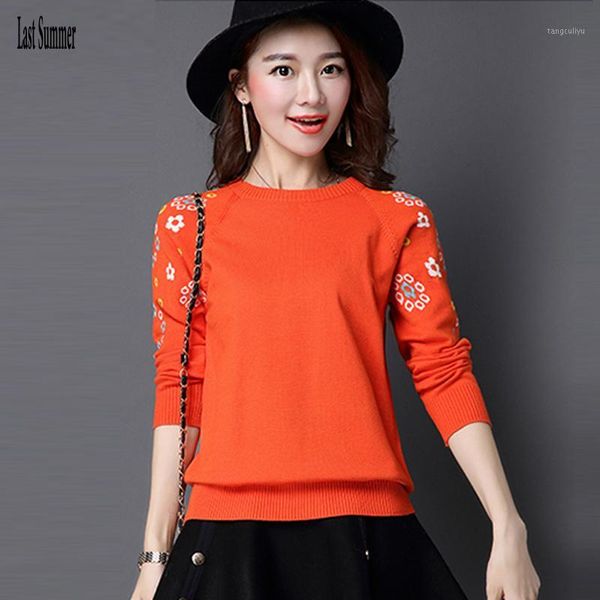 

new fashion 2020 women autumn winter embroidery flower sweater pullovers casual warm female knitted sweaters pullover lady1, White;black