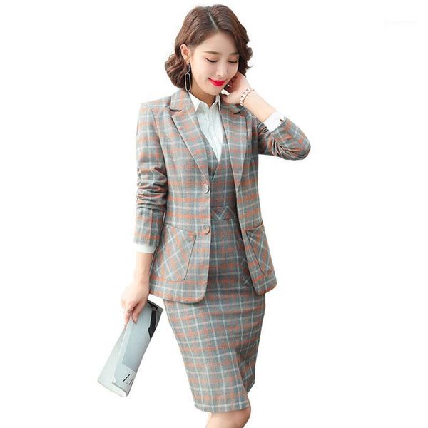 

formal plaid dress blazer women dresses with jacket women's dress suit set office wear work for ladies evening elegant costumes1, White;black